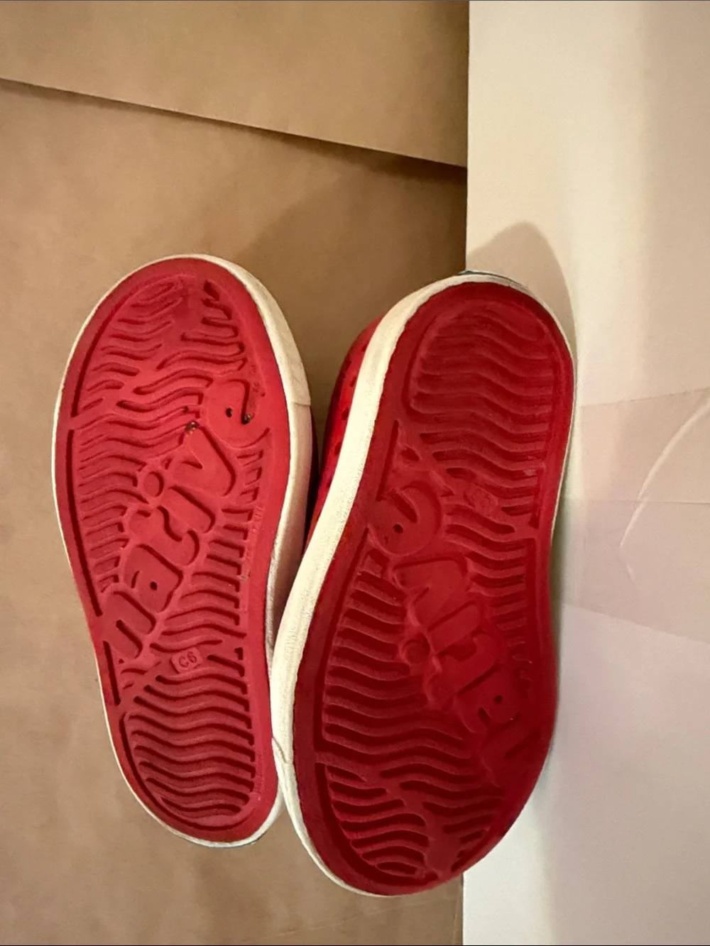 Native Kids Slip-On Sneakers in Bright Red with White Toe